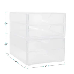 Martha Stewart Brody Plastic Stackable Office Desktop Organizer Boxes With 2 Drawers, 3-1/2