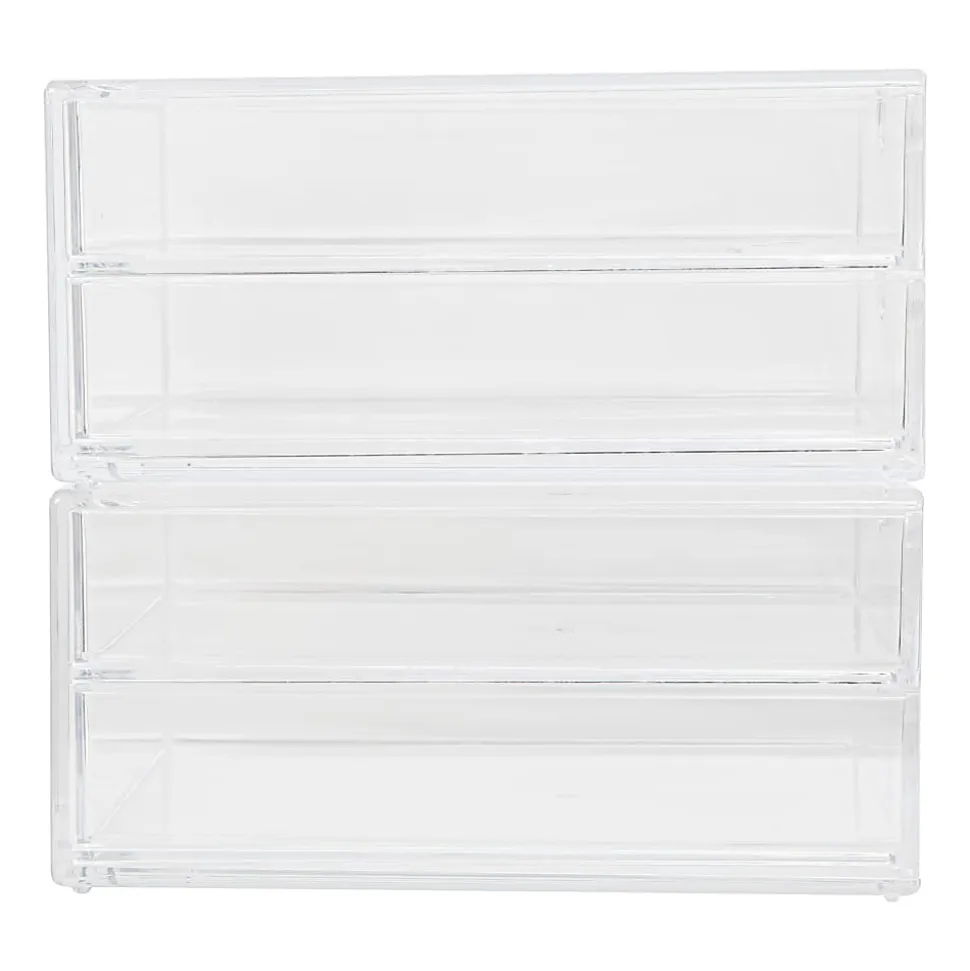 Martha Stewart Brody Plastic Stackable Office Desktop Organizer Boxes With 2 Drawers, 3-1/2"H x 6"W x 7-1/2"D, Clear, Pack Of 2 Boxes