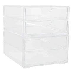 Martha Stewart Brody Plastic Stackable Office Desktop Organizer Boxes With 2 Drawers, 3-1/2