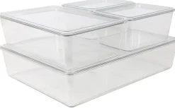 Martha Stewart Brody Stackable Plastic Storage Boxes With Lids, 3-1/4"H x 14"W x 10-1/2"D, Clear, Set Of 4 Boxes