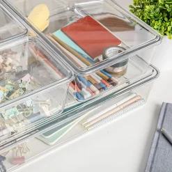 Martha Stewart Brody Stackable Plastic Storage Boxes With Lids, 3-1/4