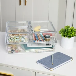 Martha Stewart Brody Stackable Plastic Storage Boxes With Lids, 3-1/4