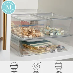 Martha Stewart Brody Stackable Plastic Storage Boxes With Lids, 3-1/4