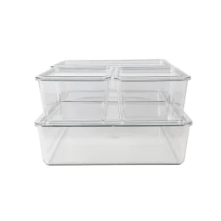 Martha Stewart Brody Stackable Plastic Storage Boxes With Lids, 3-1/4