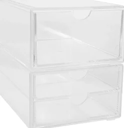 Martha Stewart Brody Stackable Plastic Office Desktop Organizer Boxes, 3-1/2"H x 6"W x 7-1/2"D, Clear, Set Of 2 Boxes