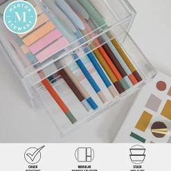 Martha Stewart Brody Stackable Plastic Office Desktop Organizer Boxes, 3-1/2