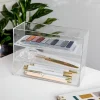 Martha Stewart Brody Stack & Slide Plastic Tray Office Desktop Organizers, 2"H x 3"W x 7-1/2"D, Clear, Pack Of 3 Organizers