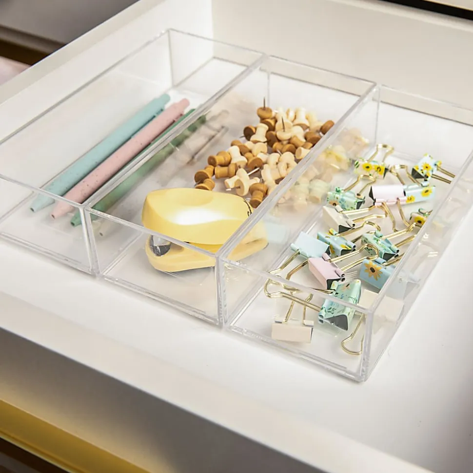 Martha Stewart Brody Stack & Slide Plastic Tray Office Desktop Organizers, 2"H x 3"W x 7-1/2"D, Clear, Pack Of 3 Organizers