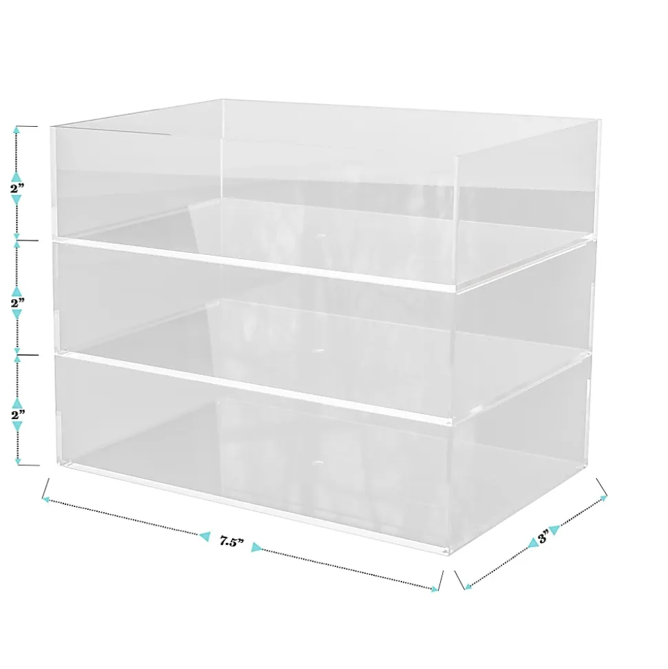 Martha Stewart Brody Stack & Slide Plastic Tray Office Desktop Organizers, 2"H x 3"W x 7-1/2"D, Clear, Pack Of 3 Organizers