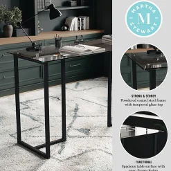 Martha Stewart Eli 47.25"W Home Office Glass Top Computer Desk With Metal Frame, Clear/Oil Rubbed Bronze