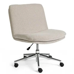Martha Stewart Eloise Upholstered Office Chair, Grey White Fabric/Polished Nickel Frame