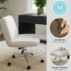 Martha Stewart Eloise Upholstered Office Chair, Grey White Fabric/Polished Nickel Frame