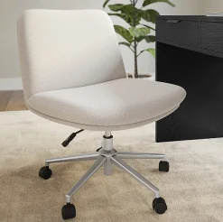 Martha Stewart Eloise Upholstered Office Chair, Grey White Fabric/Polished Nickel Frame