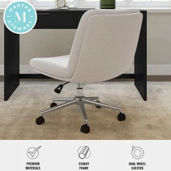 Martha Stewart Eloise Upholstered Office Chair, Grey White Fabric/Polished Nickel Frame