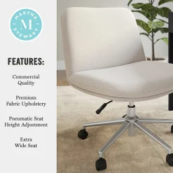 Martha Stewart Eloise Upholstered Office Chair, Grey White Fabric/Polished Nickel Frame