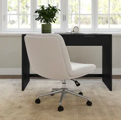 Martha Stewart Eloise Upholstered Office Chair, Grey White Fabric/Polished Nickel Frame