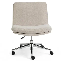 Martha Stewart Eloise Upholstered Office Chair, Grey White Fabric/Polished Nickel Frame