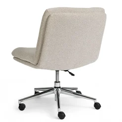Martha Stewart Eloise Upholstered Office Chair, Grey White Fabric/Polished Nickel Frame