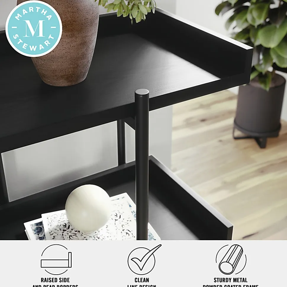 Martha Stewart Emmett 37"H 3-Shelf Storage Display Unit Bookcase With Metal Frame, Black Wood Grain/Oil Rubbed Bronze