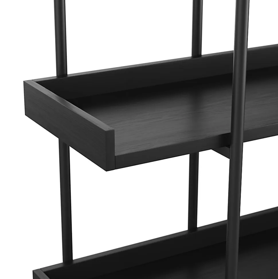 Martha Stewart Emmett 37"H 3-Shelf Storage Display Unit Bookcase With Metal Frame, Black Wood Grain/Oil Rubbed Bronze
