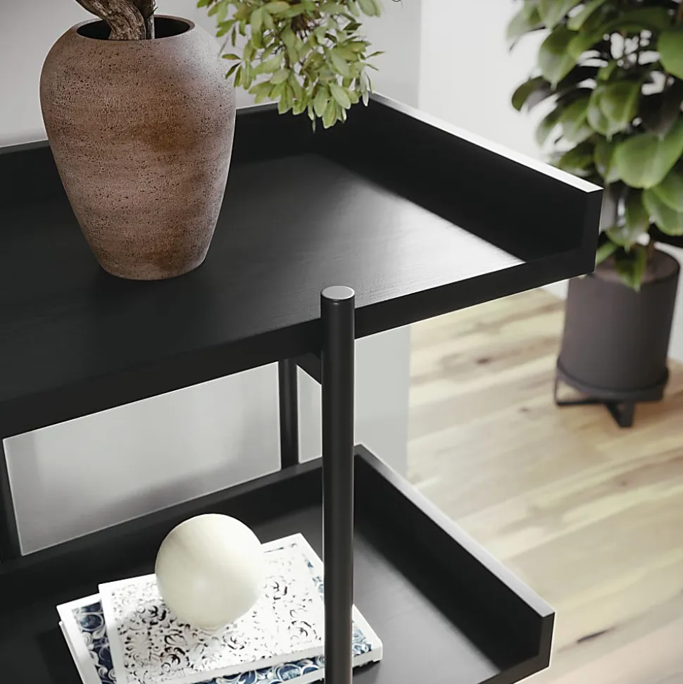 Martha Stewart Emmett 37"H 3-Shelf Storage Display Unit Bookcase With Metal Frame, Black Wood Grain/Oil Rubbed Bronze