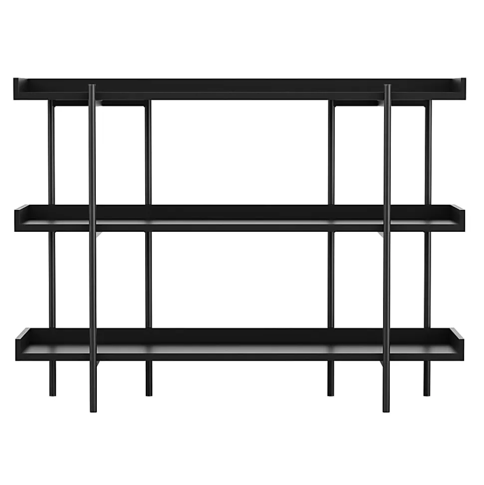 Martha Stewart Emmett 37"H 3-Shelf Storage Display Unit Bookcase With Metal Frame, Black Wood Grain/Oil Rubbed Bronze