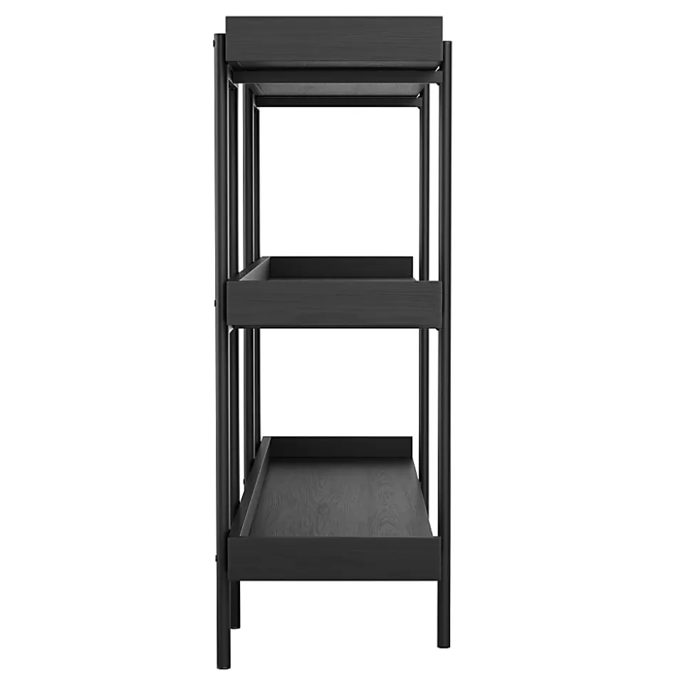 Martha Stewart Emmett 37"H 3-Shelf Storage Display Unit Bookcase With Metal Frame, Black Wood Grain/Oil Rubbed Bronze