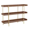 Martha Stewart Emmett 37"H 3-Shelf Storage Display Unit Bookcase With Metal Frame, Walnut Wood Grain/Polished Brass