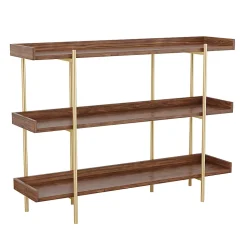 Martha Stewart Emmett 37"H 3-Shelf Storage Display Unit Bookcase With Metal Frame, Walnut Wood Grain/Polished Brass