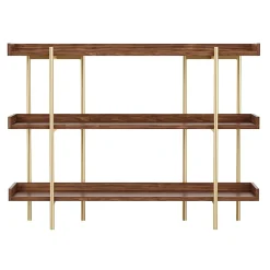 Martha Stewart Emmett 37"H 3-Shelf Storage Display Unit Bookcase With Metal Frame, Walnut Wood Grain/Polished Brass