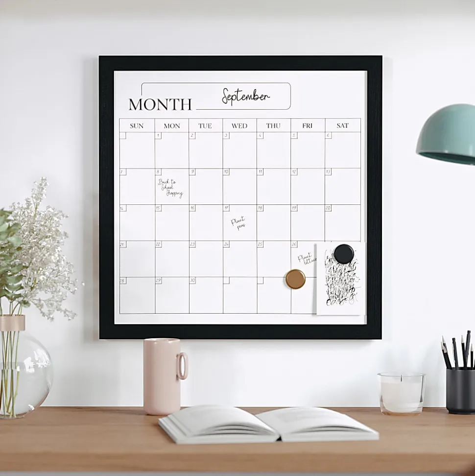 Martha Stewart Everette Magnetic Monthly Calendar Dry-Erase Board, 18" x 18", Black Wood Grain