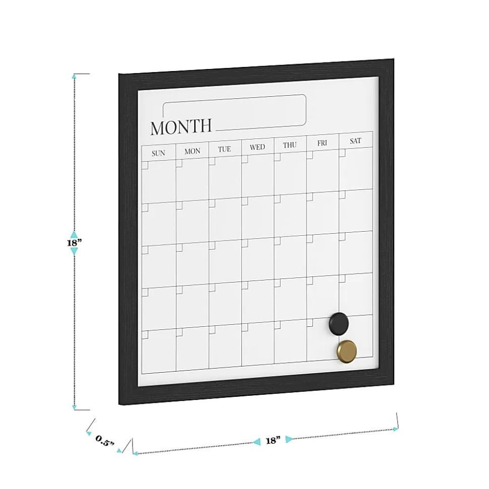 Martha Stewart Everette Magnetic Monthly Calendar Dry-Erase Board, 18" x 18", Black Wood Grain