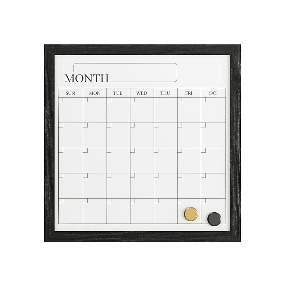 Martha Stewart Everette Magnetic Monthly Calendar Dry-Erase Board, 18" x 18", Black Wood Grain