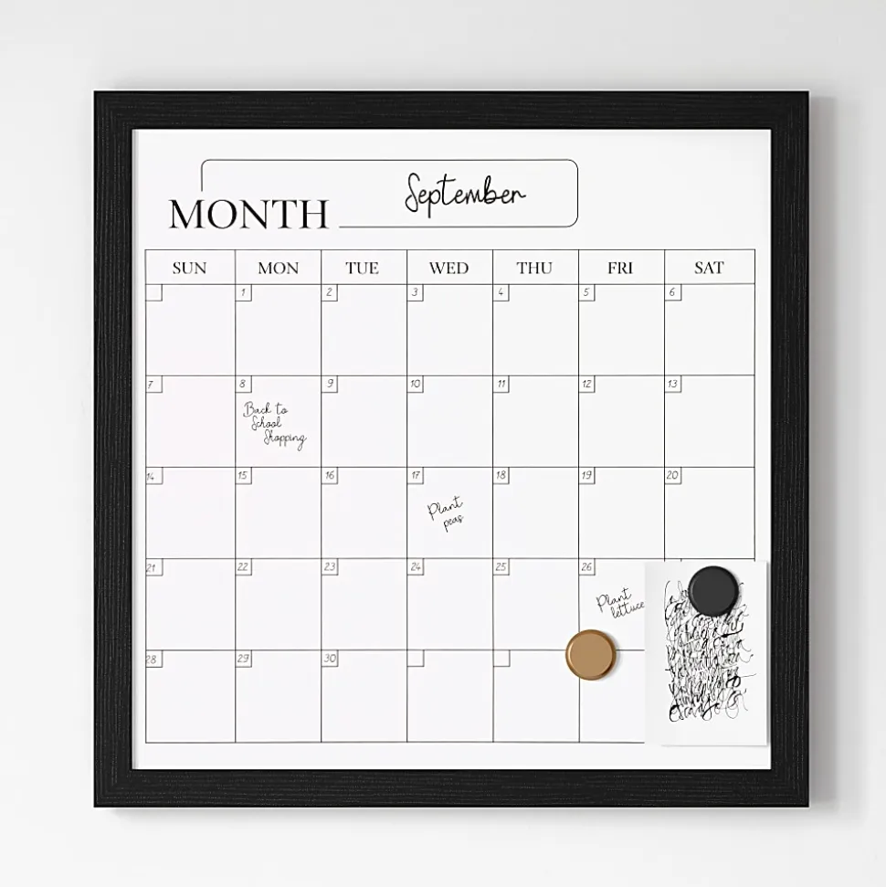 Martha Stewart Everette Magnetic Monthly Calendar Dry-Erase Board, 18" x 18", Black Wood Grain