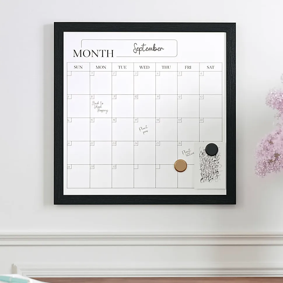 Martha Stewart Everette Magnetic Monthly Calendar Dry-Erase Board, 18" x 18", Black Wood Grain