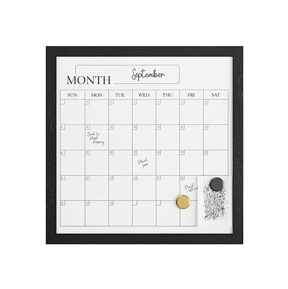 Martha Stewart Everette Magnetic Monthly Calendar Dry-Erase Board, 18" x 18", Black Wood Grain