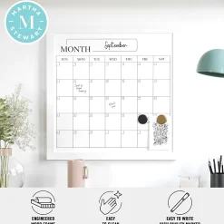 Martha Stewart Everette Magnetic Monthly Calendar Dry-Erase Board, 18" x 18", White Wood Grain