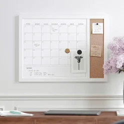 Martha Stewart Everette Magnetic Dry-Erase Monthly Calendar And Cork Board Combo, 18" x 24", White Woodgrain