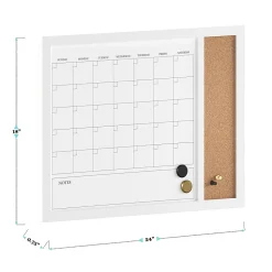 Martha Stewart Everette Magnetic Dry-Erase Monthly Calendar And Cork Board Combo, 18" x 24", White Woodgrain