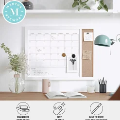 Martha Stewart Everette Magnetic Dry-Erase Monthly Calendar And Cork Board Combo, 18