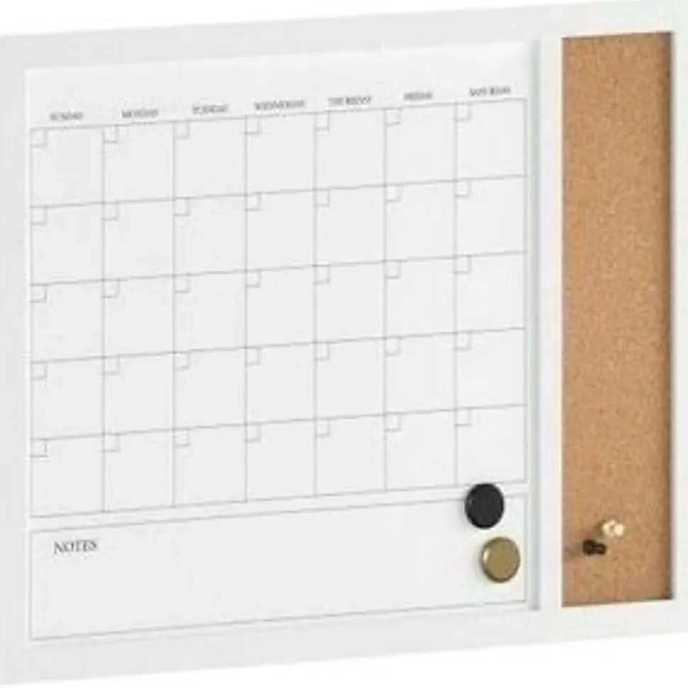 Martha Stewart Everette Magnetic Dry-Erase Monthly Calendar And Cork Board Combo, 18" x 24", White Woodgrain