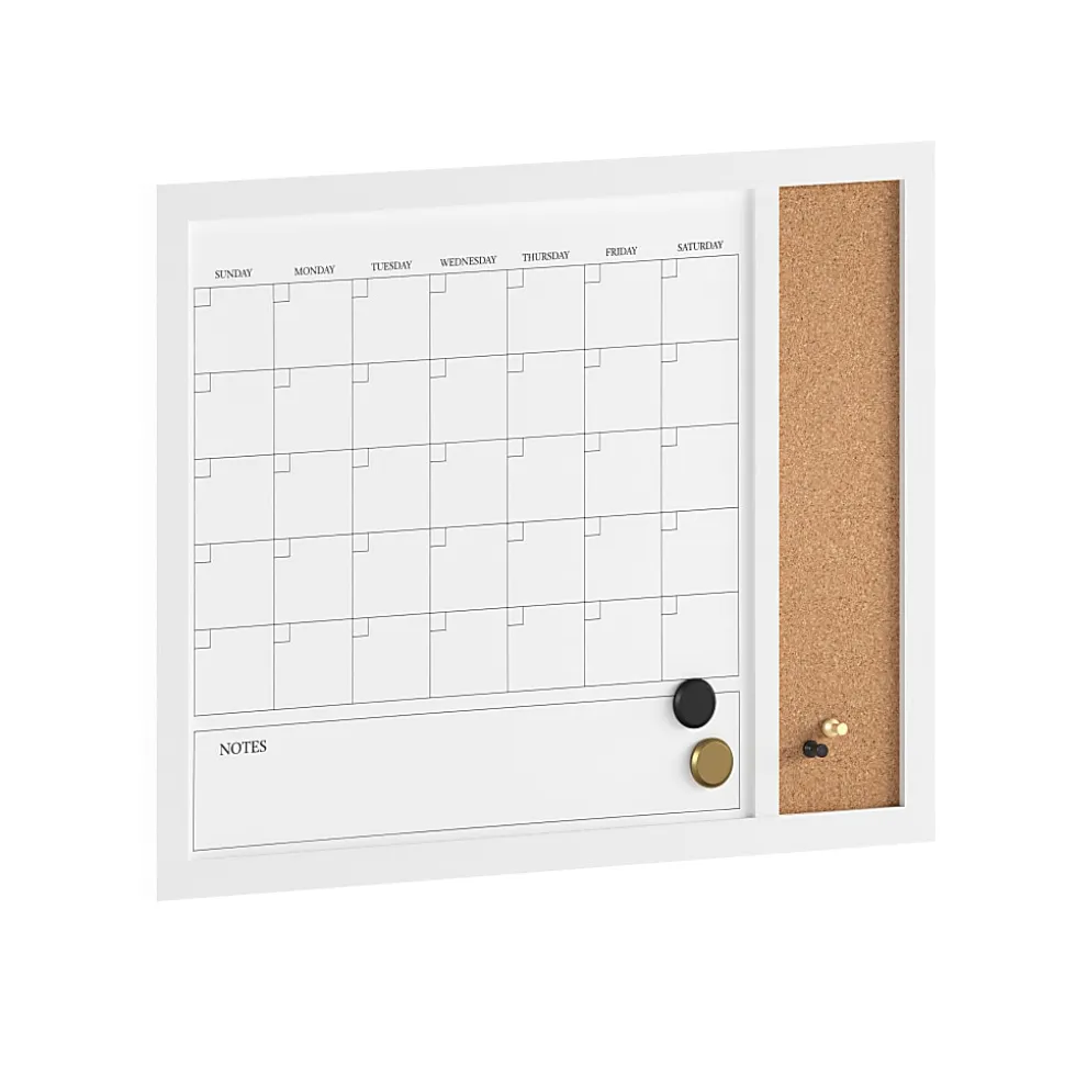 Martha Stewart Everette Magnetic Dry-Erase Monthly Calendar And Cork Board Combo, 18" x 24", White Woodgrain