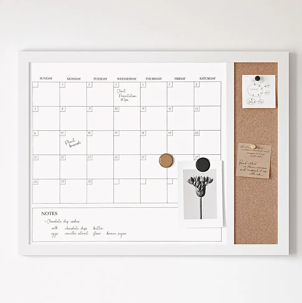 Martha Stewart Everette Magnetic Dry-Erase Monthly Calendar And Cork Board Combo, 18" x 24", White Woodgrain
