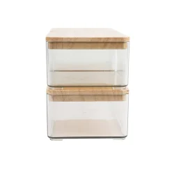 Martha Stewart Grady Stackable Plastic Storage Boxes with Lids, 2-1/2"H x 11"W x 4"D, Clear/Light Natural, Set Of 3 Boxes