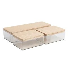 Martha Stewart Grady Stackable Plastic Storage Boxes with Lids, 2-1/2