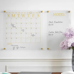 Martha Stewart Grayson Acrylic Monthly Wall Calendar And Notes Board, 18" x 18", Clear/Gold, Undated
