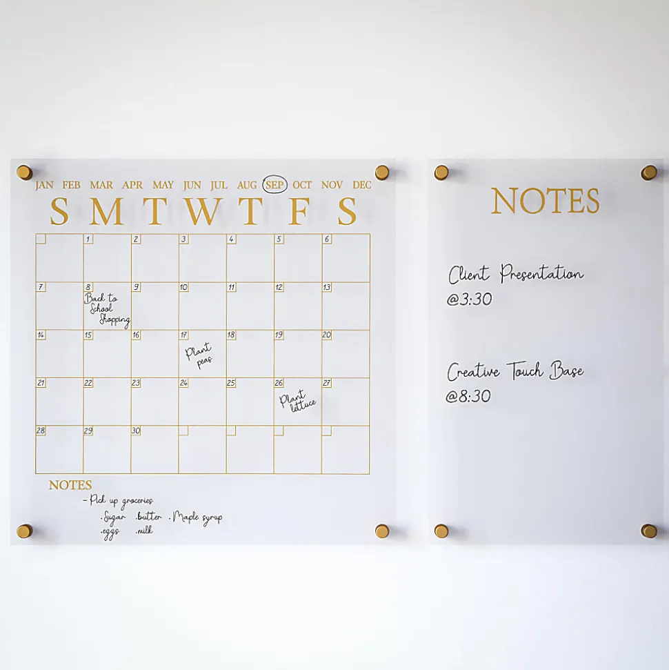 Martha Stewart Grayson Acrylic Monthly Wall Calendar And Notes Board, 18" x 18", Clear/Gold, Undated