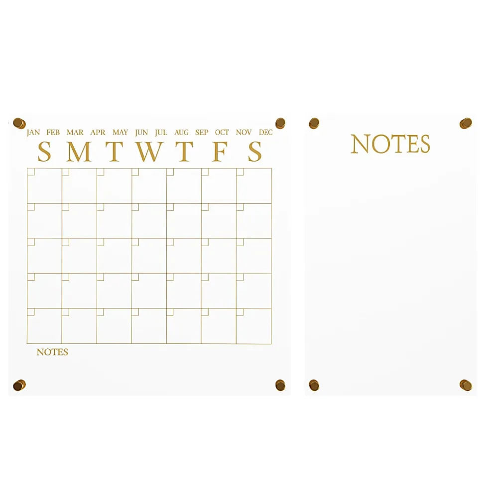 Martha Stewart Grayson Acrylic Monthly Wall Calendar And Notes Board, 18" x 18", Clear/Gold, Undated