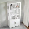 Martha Stewart Hutton 68"H 4-Shelf Shaker Bookcase With Storage Cabinet, White/Polished Brass