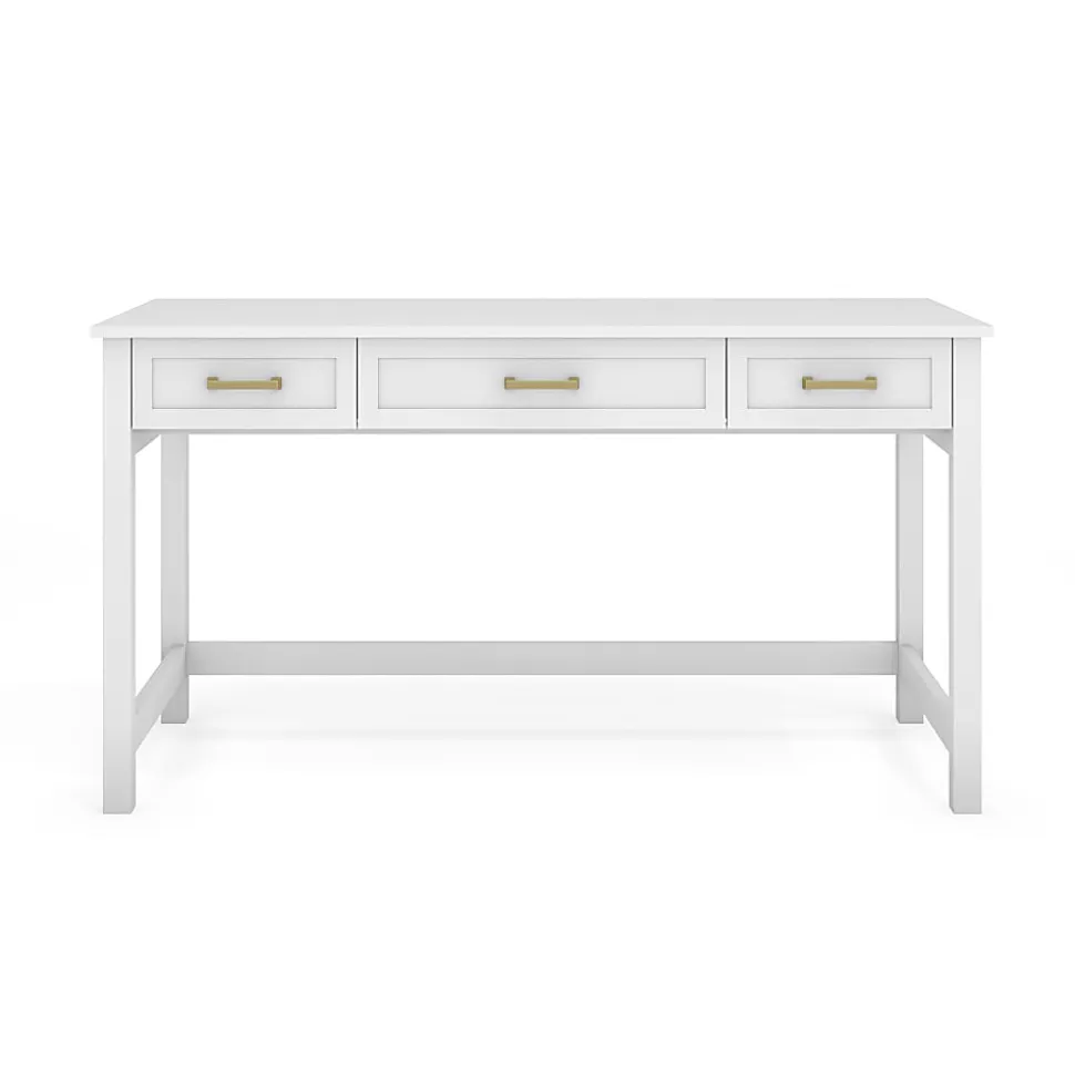Martha Stewart Hutton Shaker Style Home Office 3 Drawer Desk, White Frame/Polished Brass Hardware